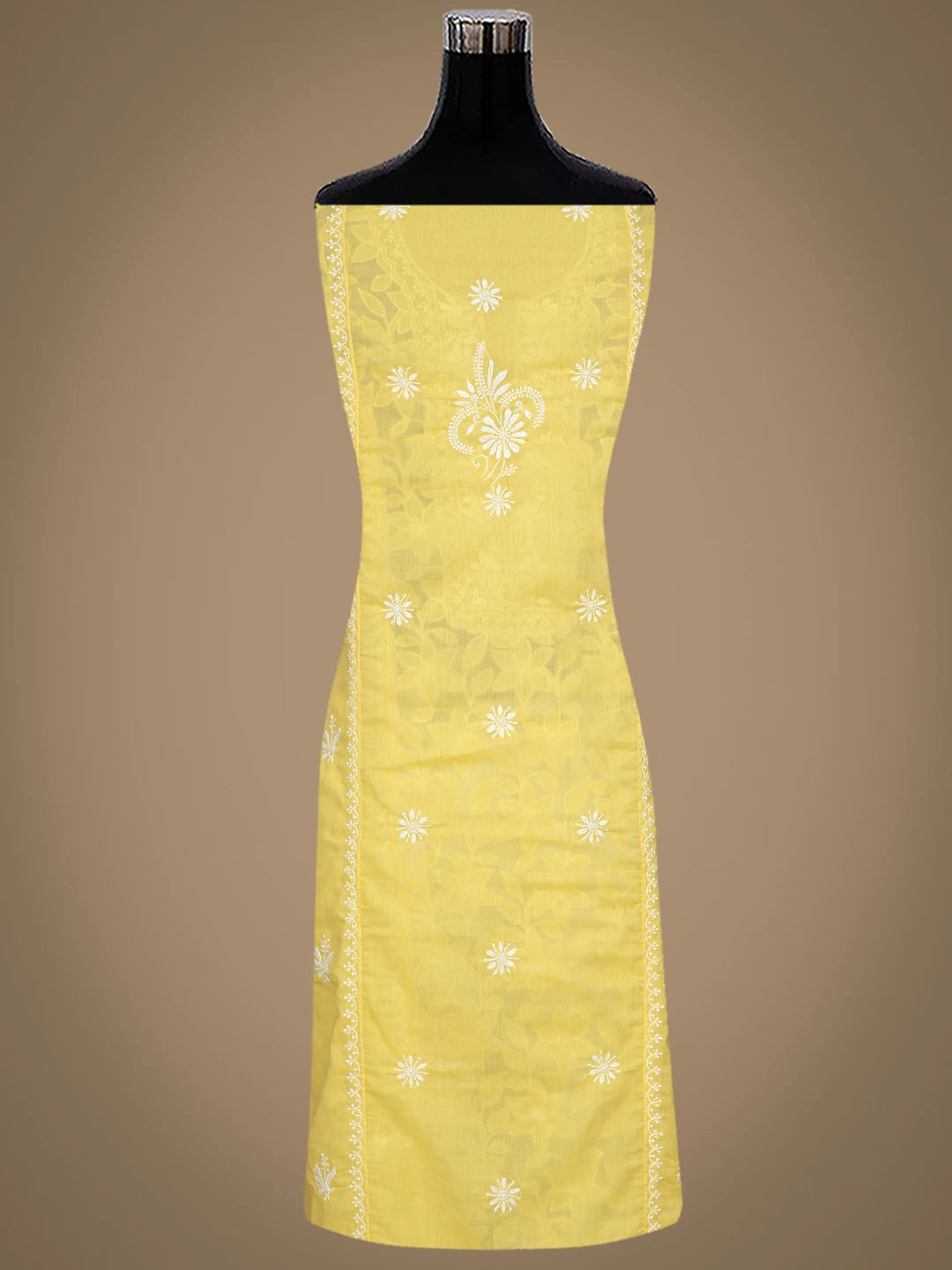 Ada Hand Embroidered Yellow Cotton Lucknowi Chikankari Semi-Stitched Kurta Dupatta Set 01A862898