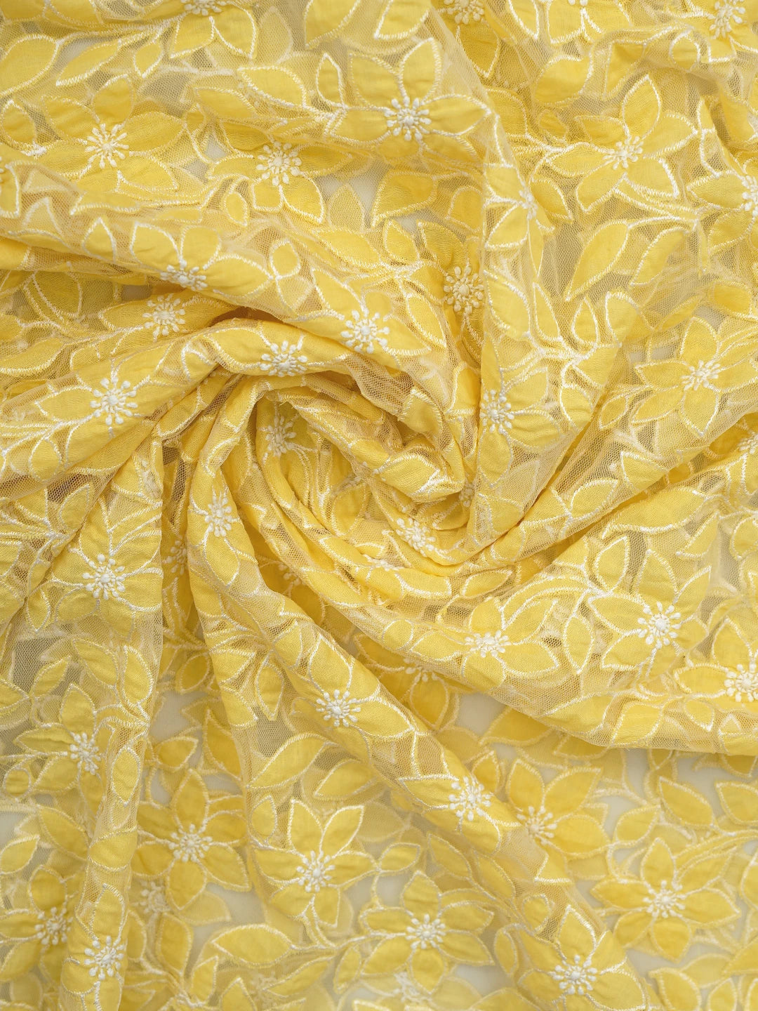 Ada Hand Embroidered Yellow Cotton Lucknowi Chikankari Semi-Stitched Kurta Dupatta Set 01A862898