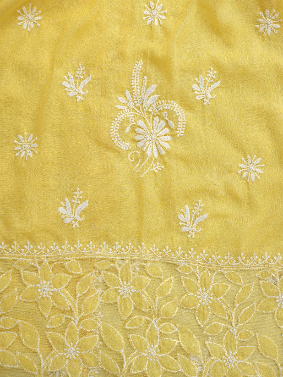 Ada Hand Embroidered Yellow Cotton Lucknowi Chikankari Semi-Stitched Kurta Dupatta Set 01A862898