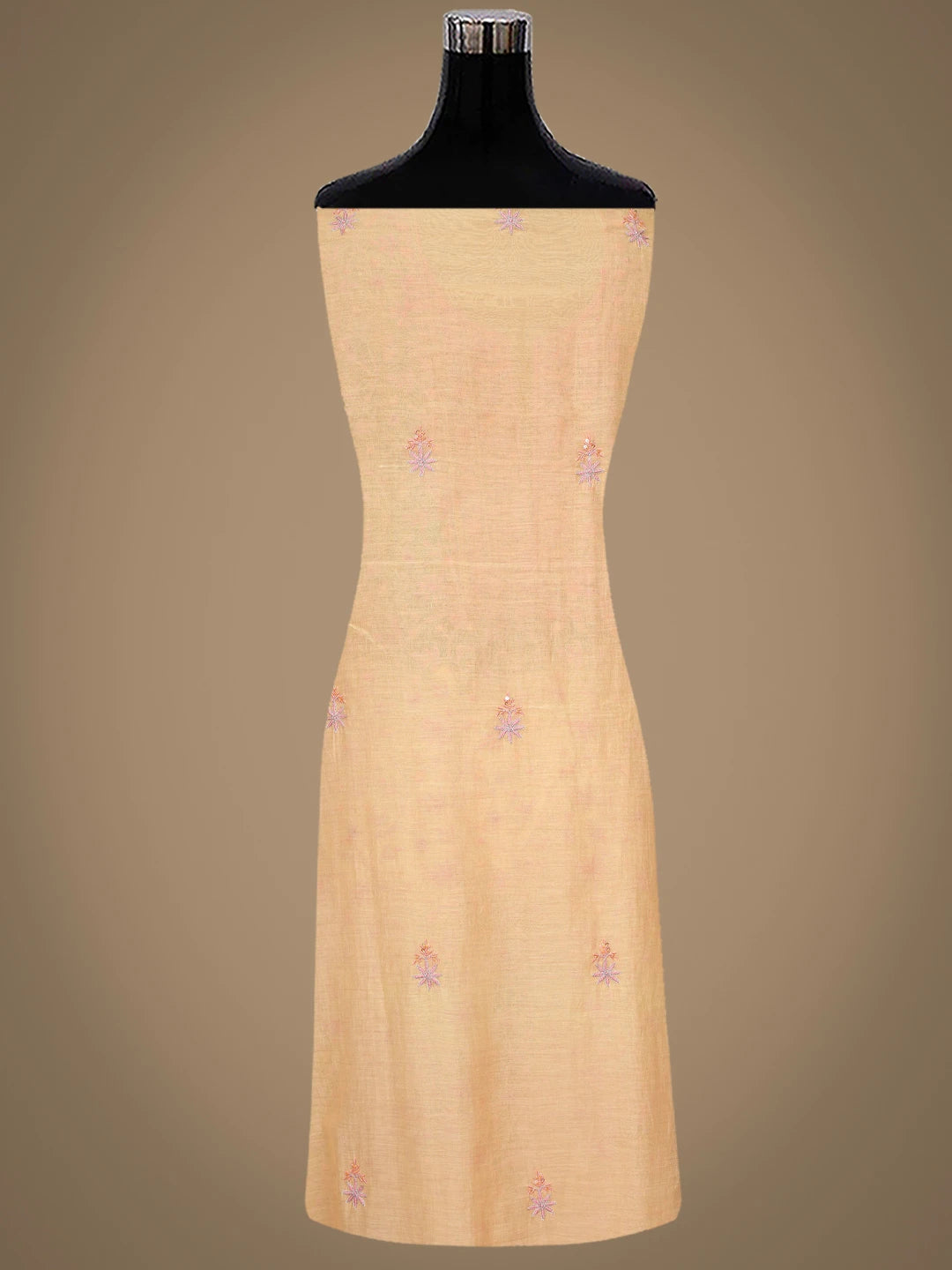 Ada Hand Embroidered Peach Chanderi Lucknowi Chikankari Unstitched Kurta Dupatta Set With Zari Work 01A685714