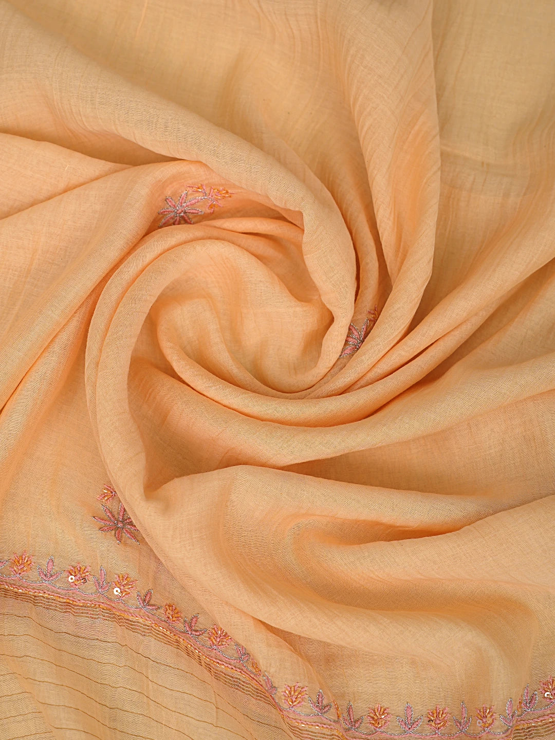 Ada Hand Embroidered Peach Chanderi Lucknowi Chikankari Unstitched Kurta Dupatta Set With Zari Work 01A685714