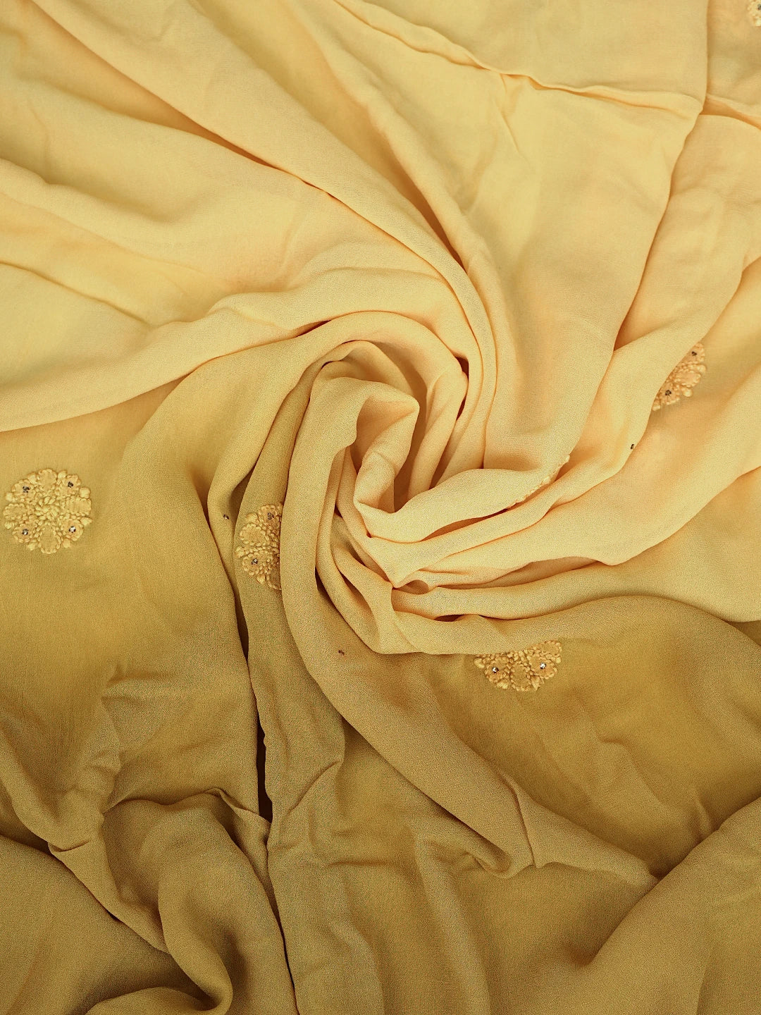 Ada Hand Embroidered Ombre Shade Of Biscuit Yellow & Dark Goldenrod Viscose Georgette Lucknowi Chikankari Unstitched Kurta Dupatta Set With Mukaish Work 01A809546