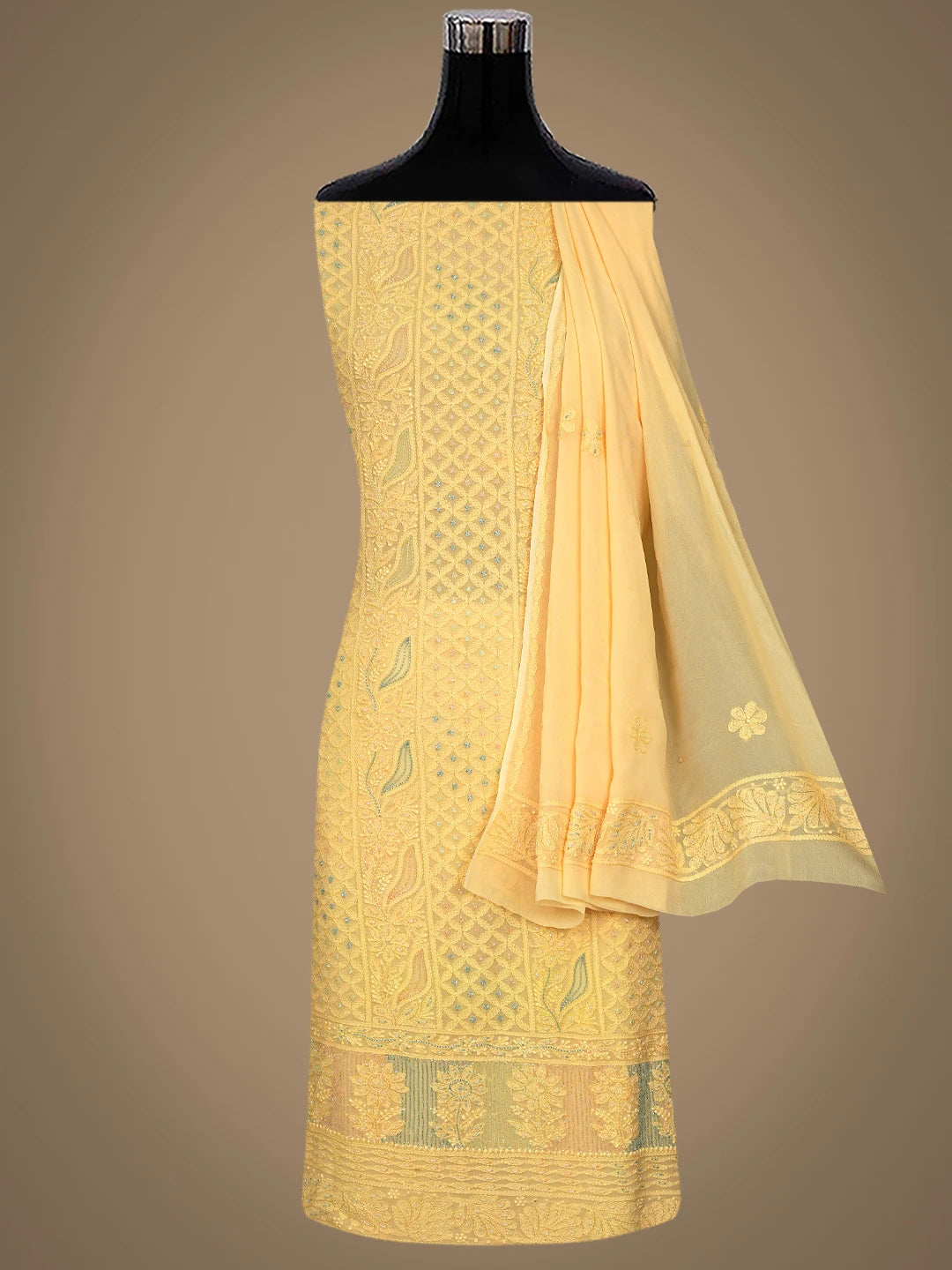 Ada Hand Embroidered Light Peach Viscose Georgette Lucknowi Chikankari Unstitched Kurta Dupatta Set With Cutdana Work 01A779516