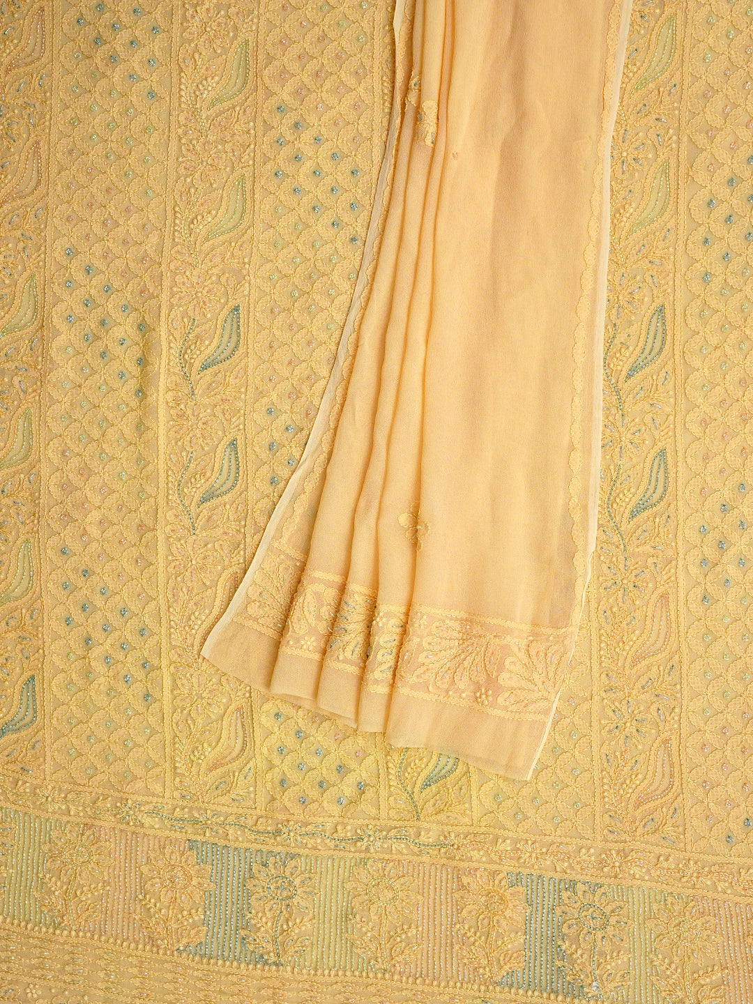 Ada Hand Embroidered Light Peach Viscose Georgette Lucknowi Chikankari Unstitched Kurta Dupatta Set With Cutdana Work 01A779516
