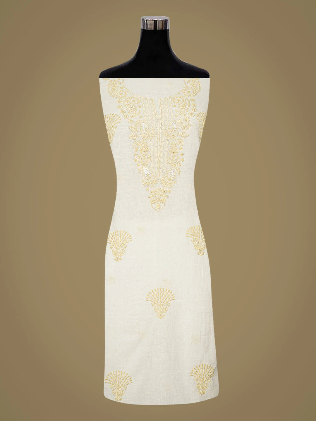 Ada Hand Embroidered White Malmal Lucknowi Chikankari Unstitched Kurta Dupatta Set 01A752343