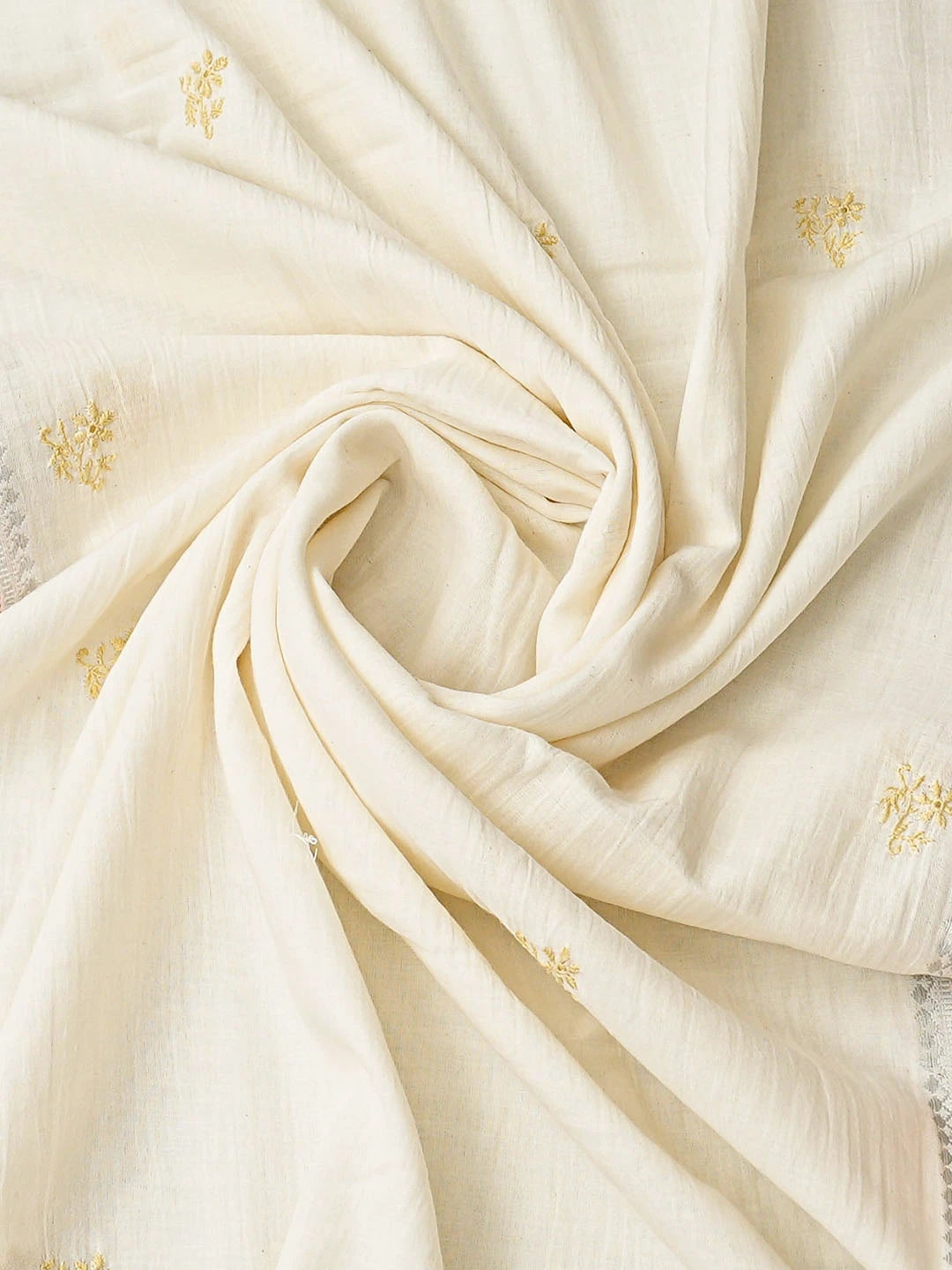 Ada Hand Embroidered White Malmal Lucknowi Chikankari Unstitched Kurta Dupatta Set 01A752343
