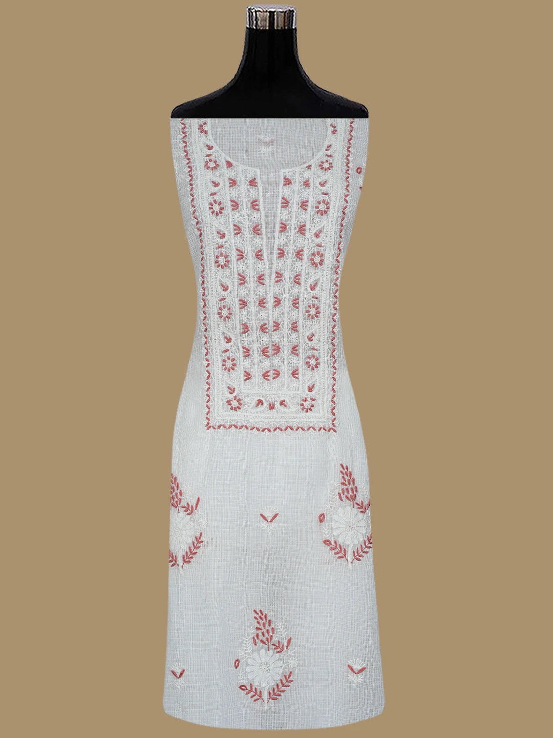 Ada Hand Embroidered White Kota Lucknowi Chikankari Unstitched Kurta Dupatta Set 01A395922