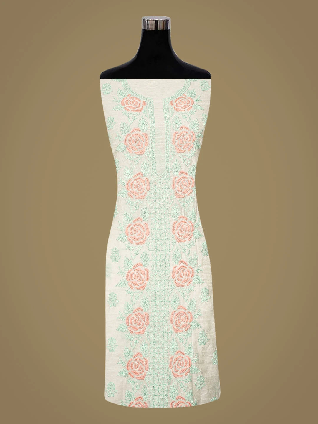 Ada Hand Embroidered White Chanderi Lucknowi Chikankari Unstitched Kurta Dupatta Set 01A862909