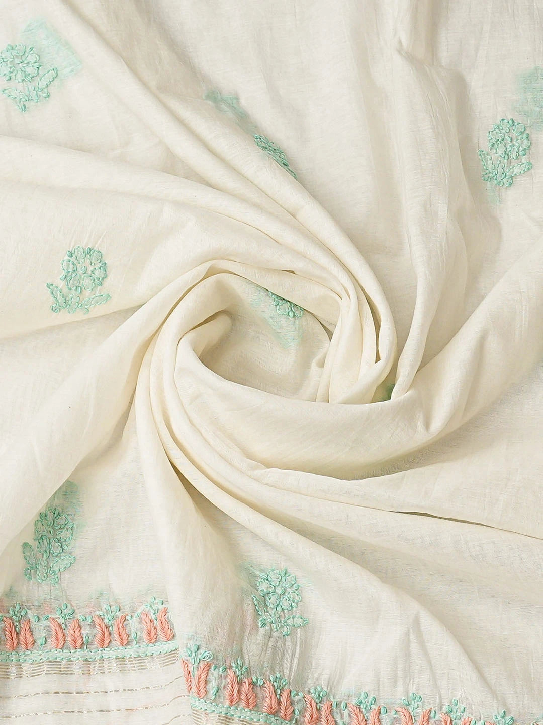 Ada Hand Embroidered White Chanderi Lucknowi Chikankari Unstitched Kurta Dupatta Set 01A862909