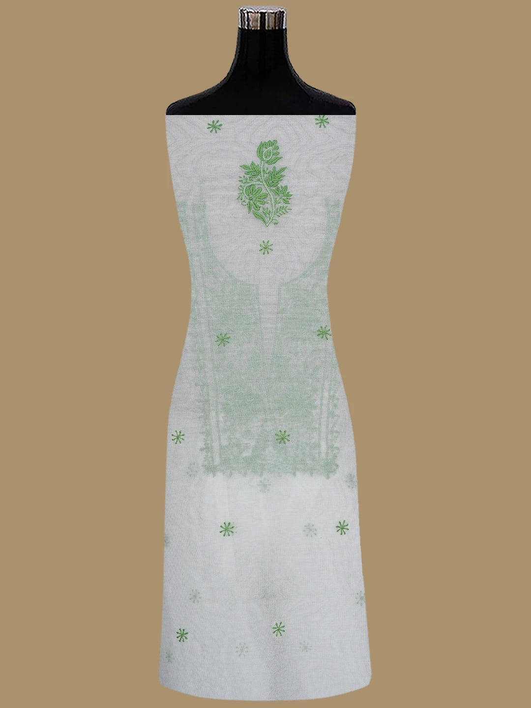 Ada Hand Embroidered White Super Net Lucknowi Chikankari Unstitched Kurta Dupatta Set 01A466481