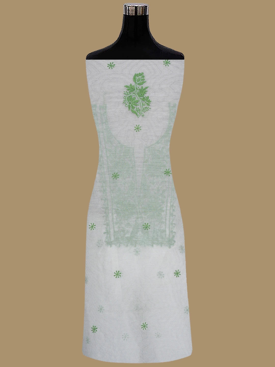 Ada Hand Embroidered White Super Net Lucknowi Chikankari Unstitched Kurta Dupatta Set 01A466481