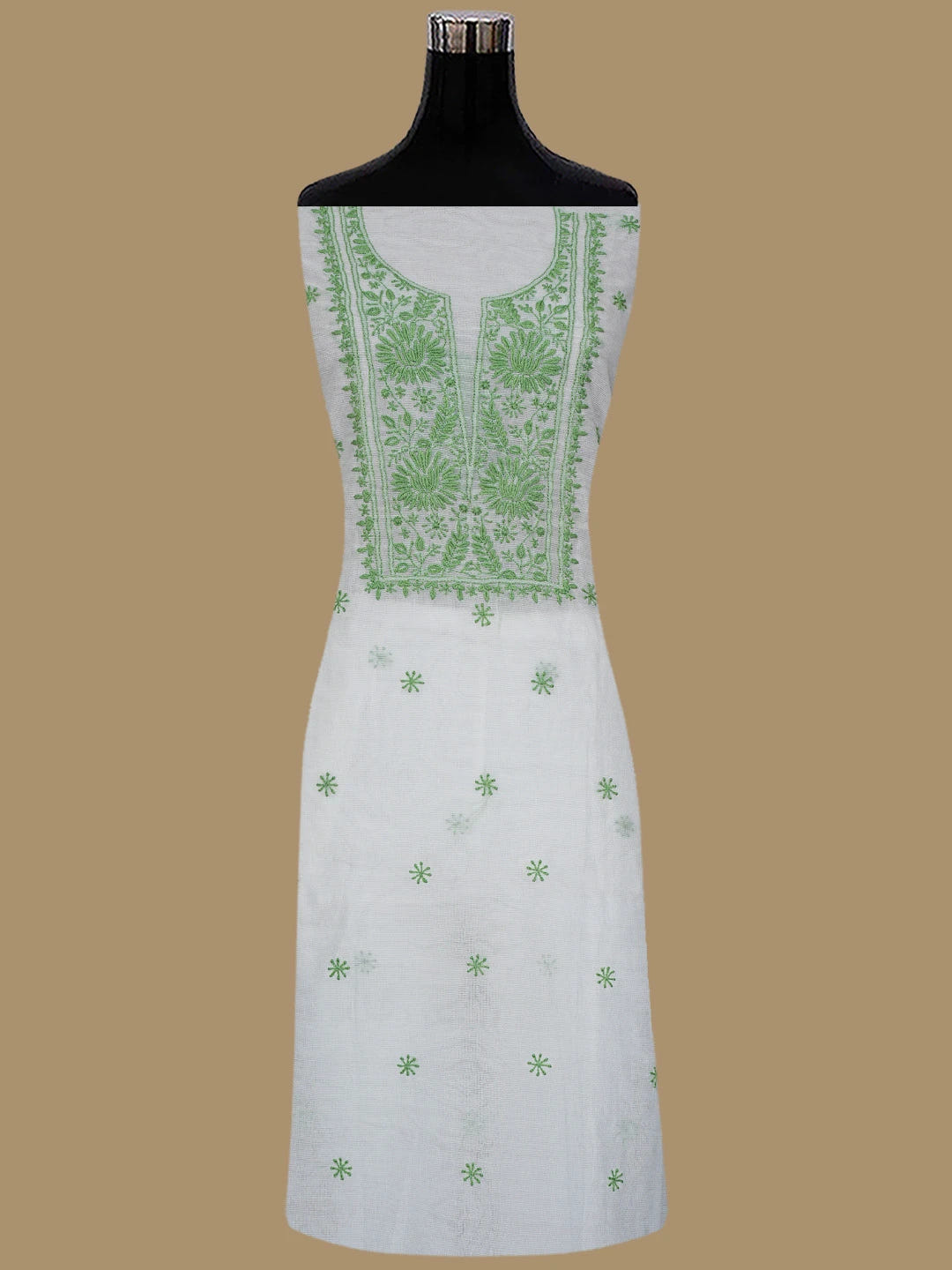 Ada Hand Embroidered White Super Net Lucknowi Chikankari Unstitched Kurta Dupatta Set 01A466481