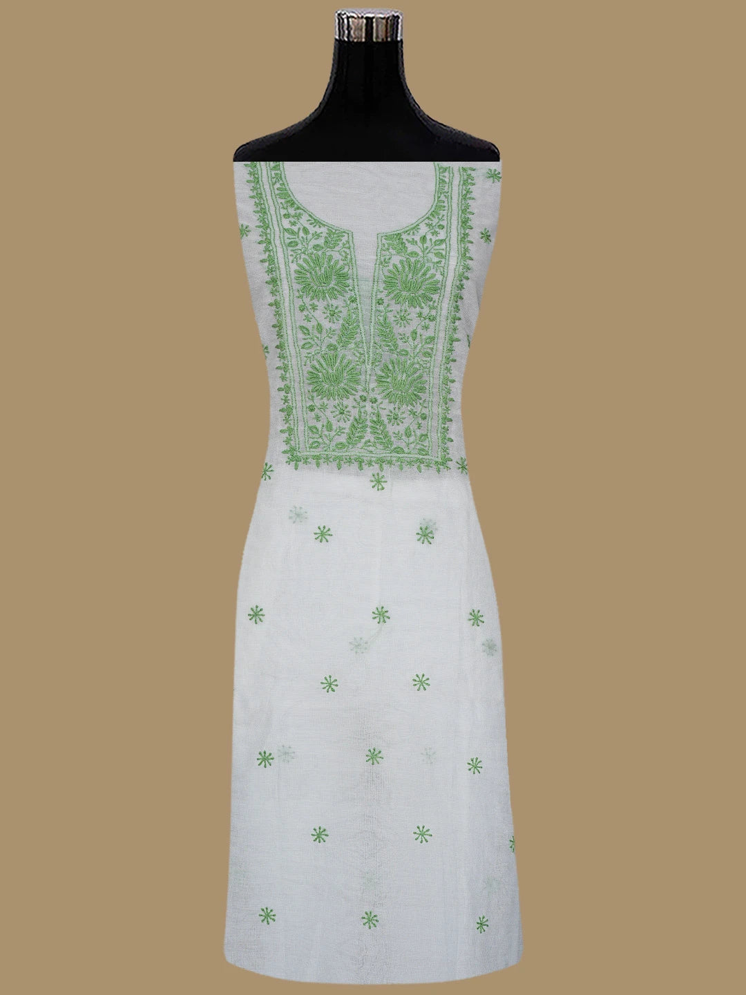 Ada Hand Embroidered White Super Net Lucknowi Chikankari Unstitched Kurta Dupatta Set 01A466481