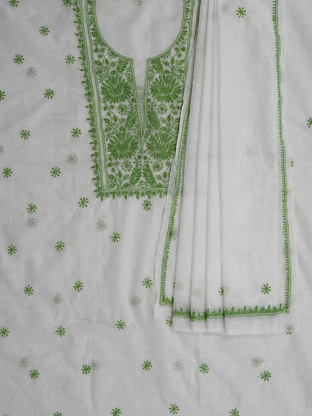 Ada Hand Embroidered White Super Net Lucknowi Chikankari Unstitched Kurta Dupatta Set 01A466481