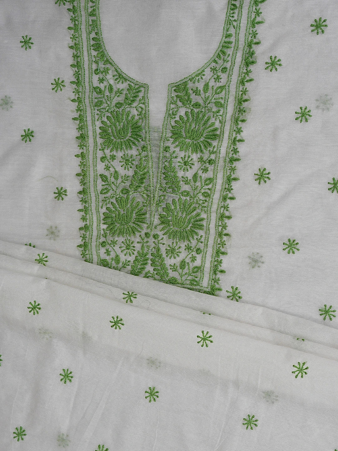 Ada Hand Embroidered White Super Net Lucknowi Chikankari Unstitched Kurta Dupatta Set 01A466481