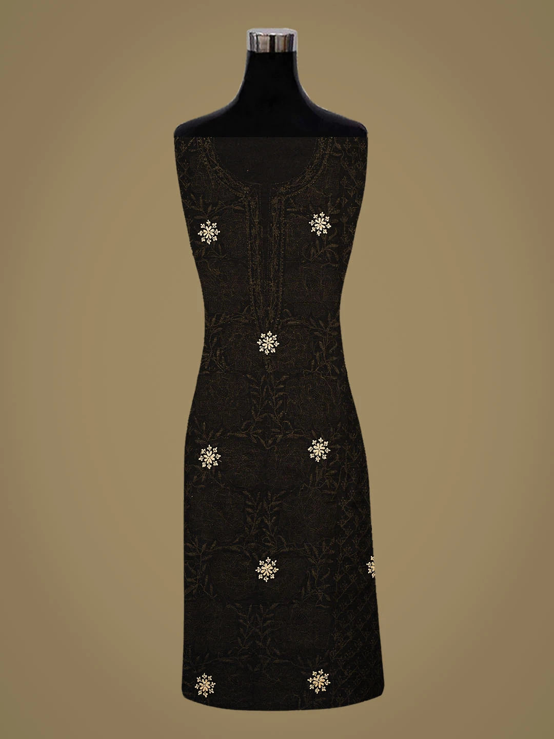 Ada Hand Embroidered Black Chanderi Lucknowi Chikankari Unstitched Kurta Dupatta Set With Cutdana Work 01A841572