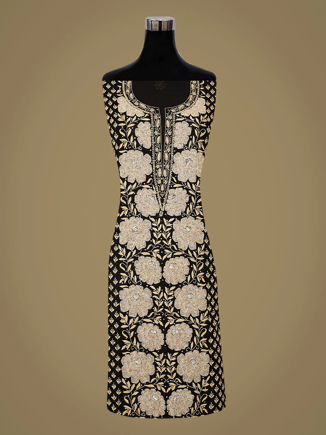 Ada Hand Embroidered Black Chanderi Lucknowi Chikankari Unstitched Kurta Dupatta Set With Cutdana Work 01A841572