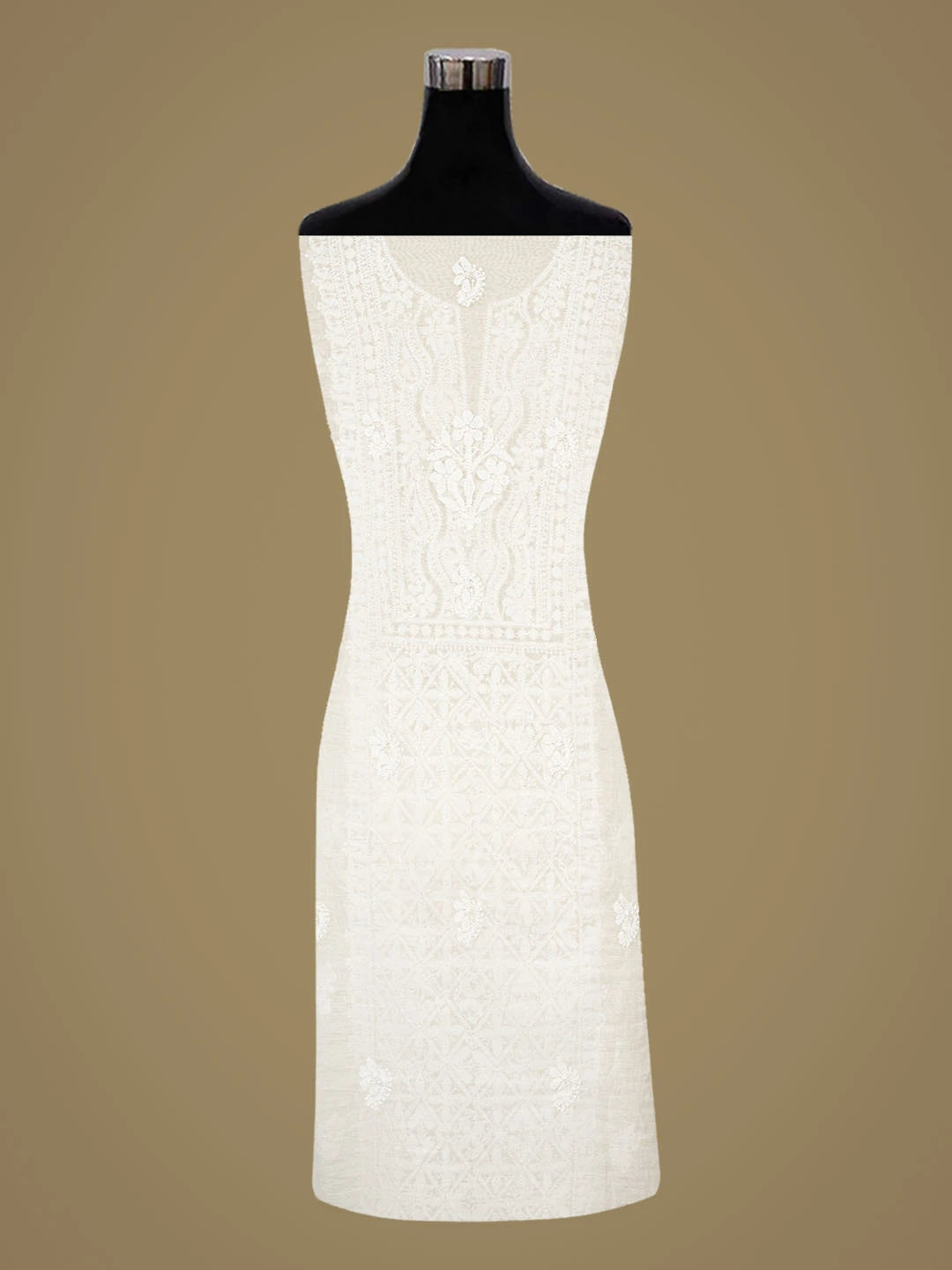 Ada Hand Embroidered White Chanderi Lucknowi Chikankari Unstitched Kurta Dupatta Set 01A850053