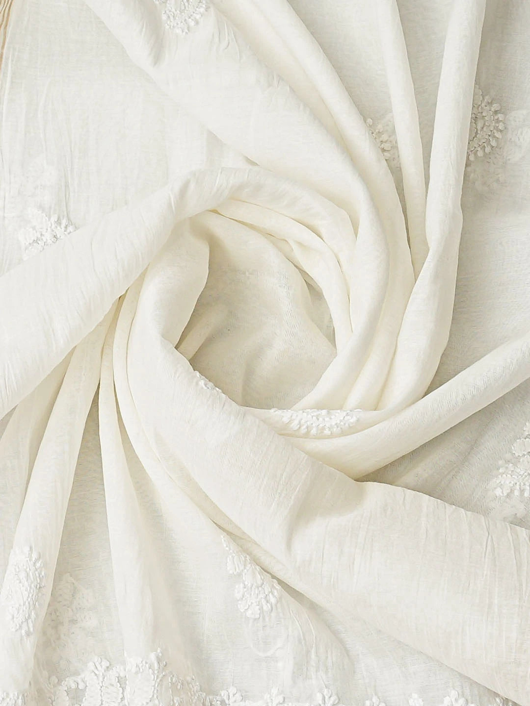 Ada Hand Embroidered White Chanderi Lucknowi Chikankari Unstitched Kurta Dupatta Set 01A850053