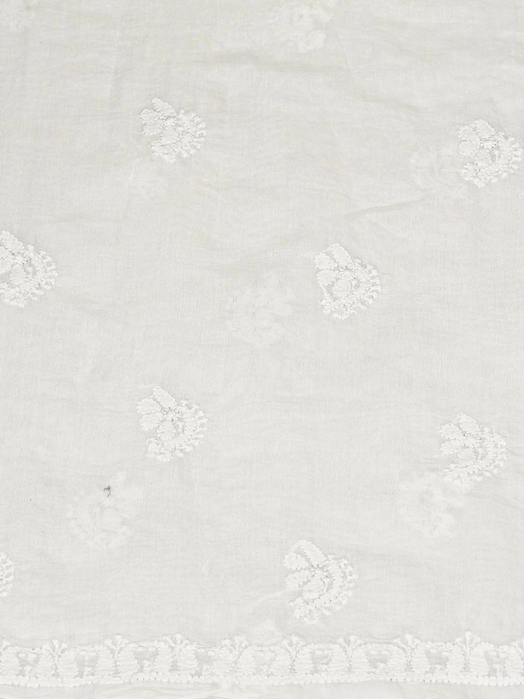 Ada Hand Embroidered White Chanderi Lucknowi Chikankari Unstitched Kurta Dupatta Set 01A850053