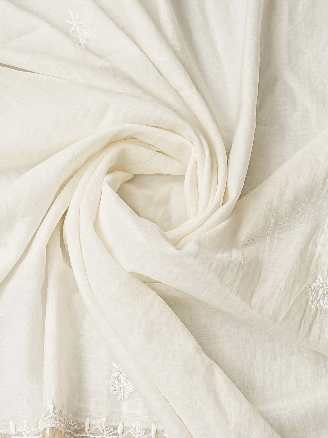 Ada Hand Embroidered White Chanderi Lucknowi Chikankari Unstitched Kurta Dupatta Set With Cutdana Work 01A858804