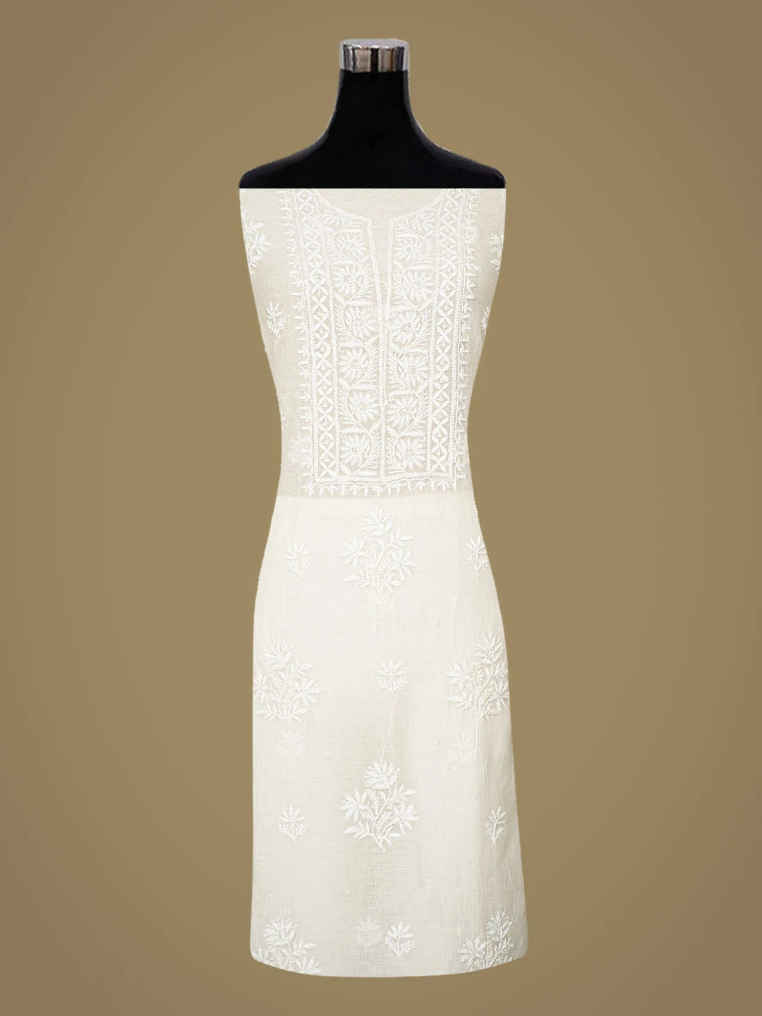 Ada Hand Embroidered White Chanderi Lucknowi Chikankari Unstitched Kurta Dupatta Set With Cutdana Work 01A858804
