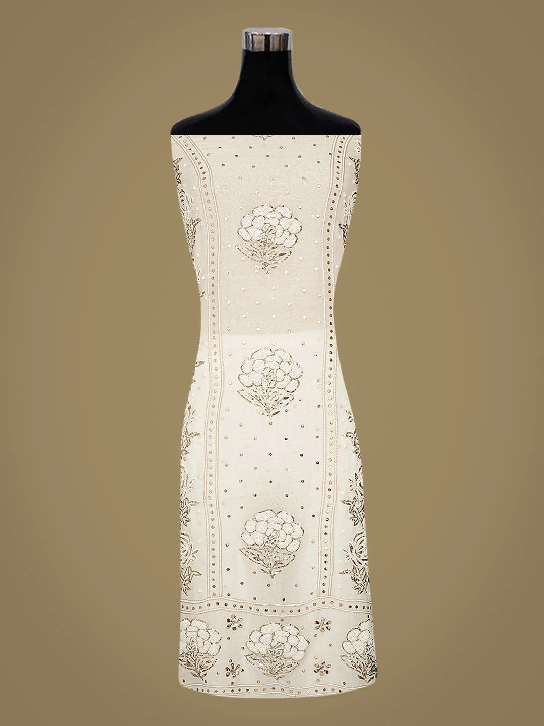 Ada Hand Embroidered White Viscose Georgette Lucknowi Chikankari Unstitched Kurta Dupatta Set With Mukaish Work 01A826495