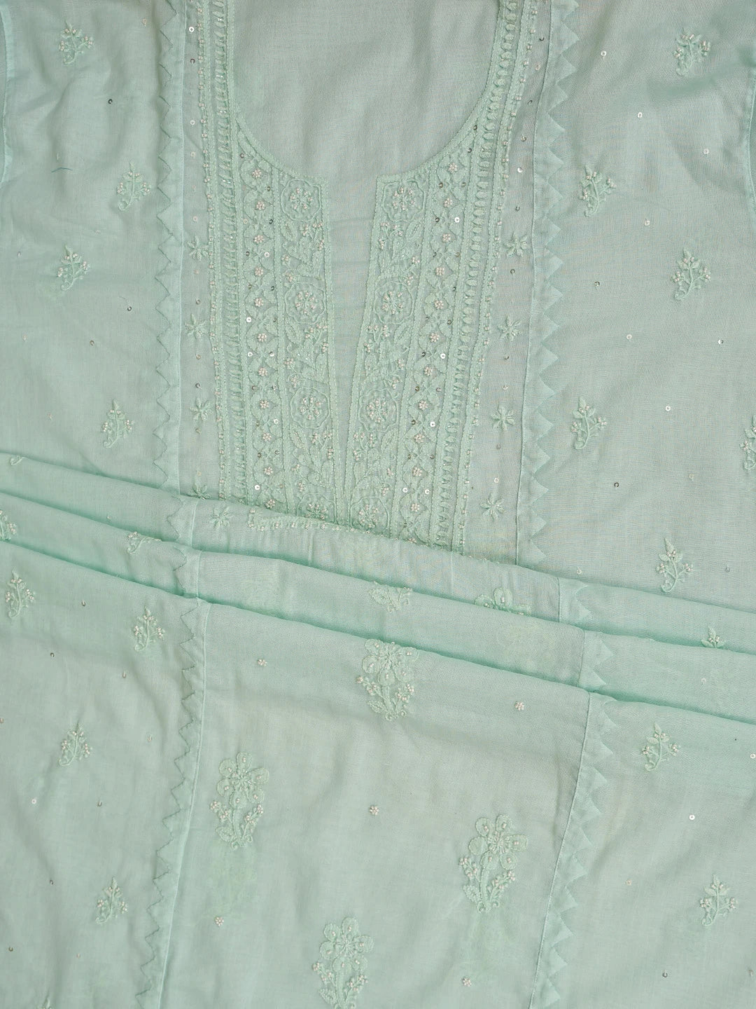 Ada Hand Embroidered Seafoam Green  Cotton Lucknowi Chikankari Semi-Stitched Kurta Dupatta Set 01A124726