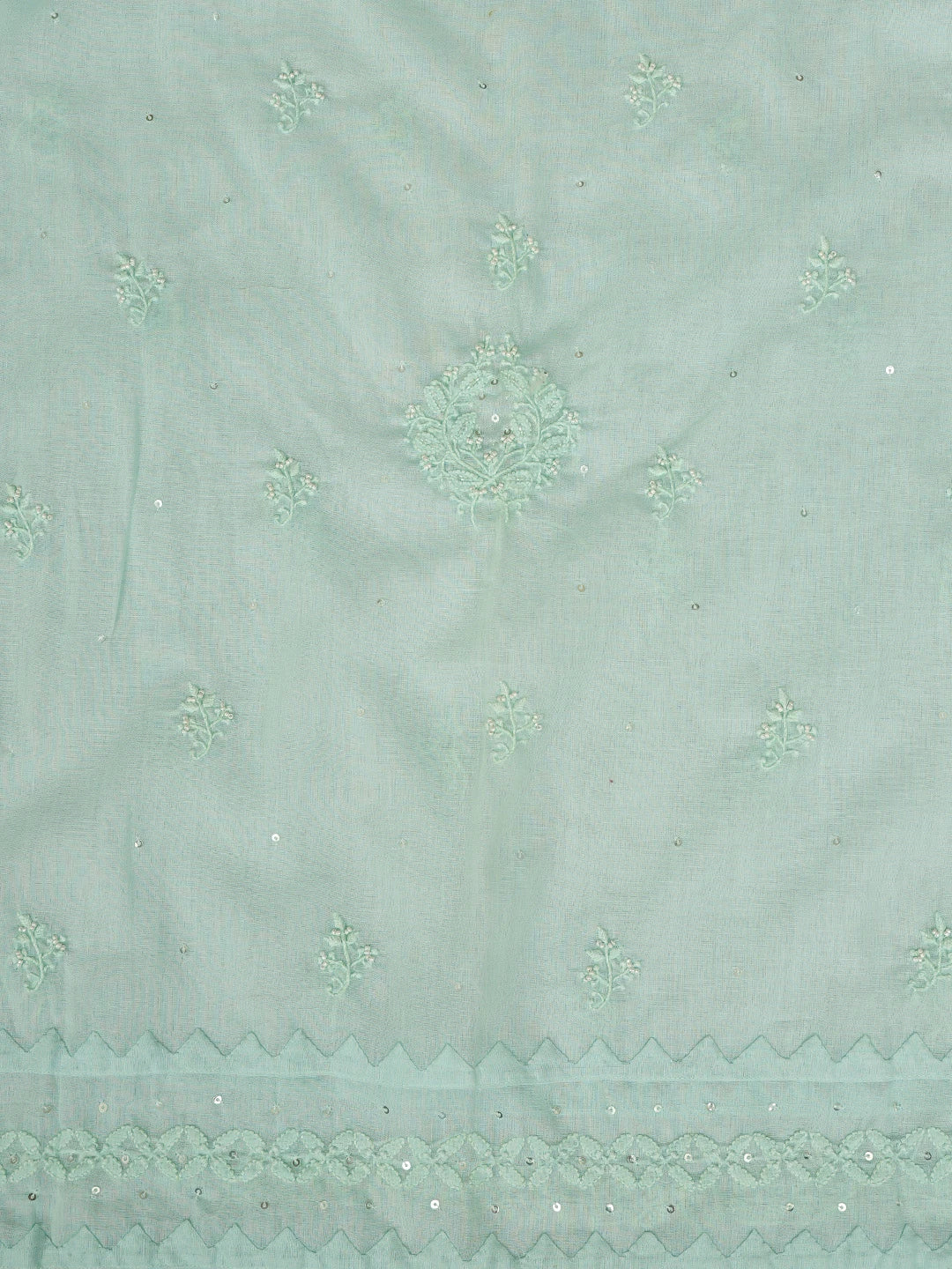 Ada Hand Embroidered Seafoam Green  Cotton Lucknowi Chikankari Semi-Stitched Kurta Dupatta Set 01A124726
