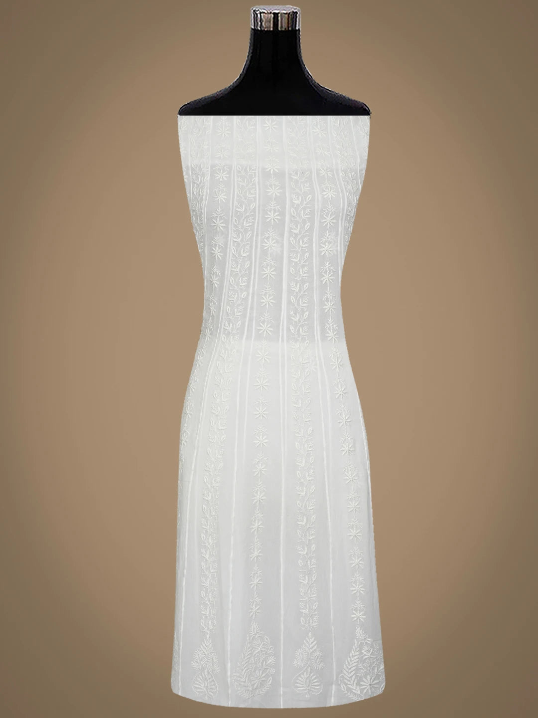 Ada Hand Embroidered White Viscose Georgette Lucknowi Chikankari Semi-Stitched Anarkali Kurta Dupatta Set 01A618178