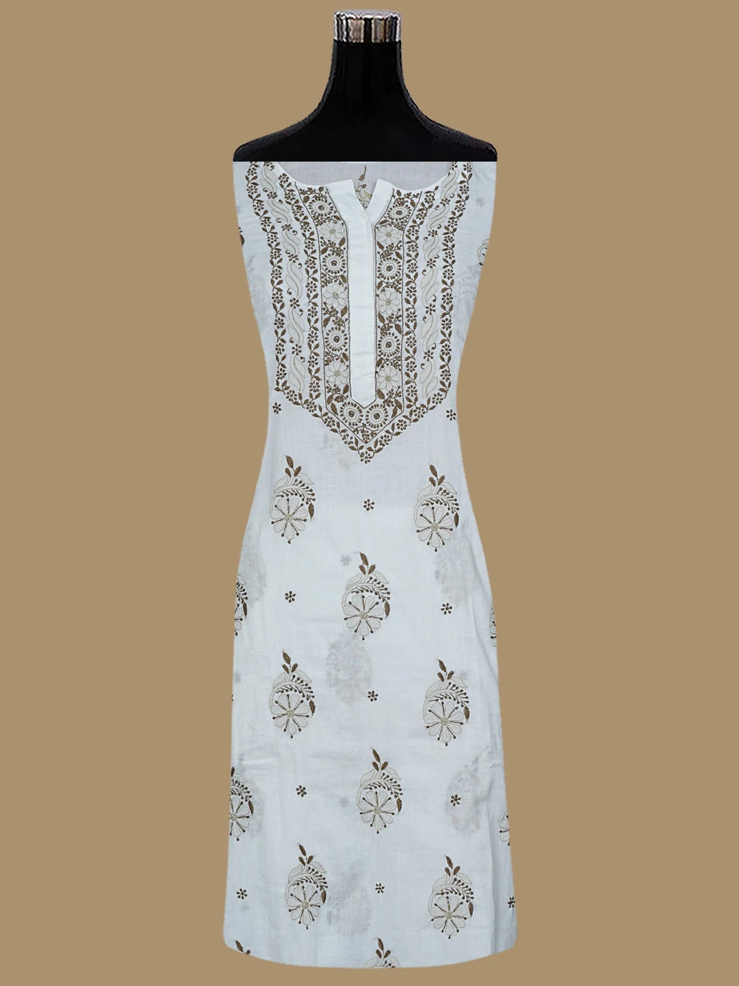 Ada Hand Embroidered White Cotton Lucknowi Chikankari Semi-Stitched Kurta Dupatta Set 01A408223