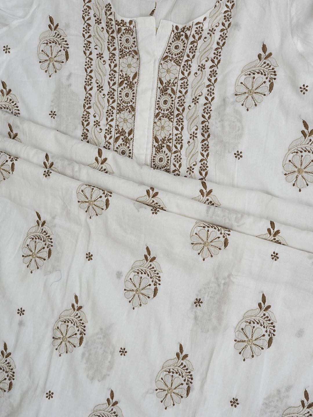 Ada Hand Embroidered White Cotton Lucknowi Chikankari Semi-Stitched Kurta Dupatta Set 01A408223