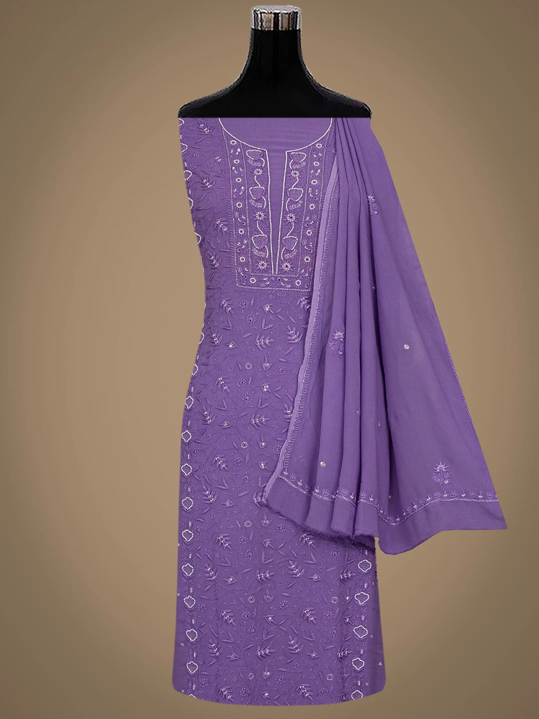 Ada Hand Embroidered Mauve Viscose Georgette Lucknowi Chikankari Unstitched Kurta Dupatta Set With Cutdana Work 01A856615
