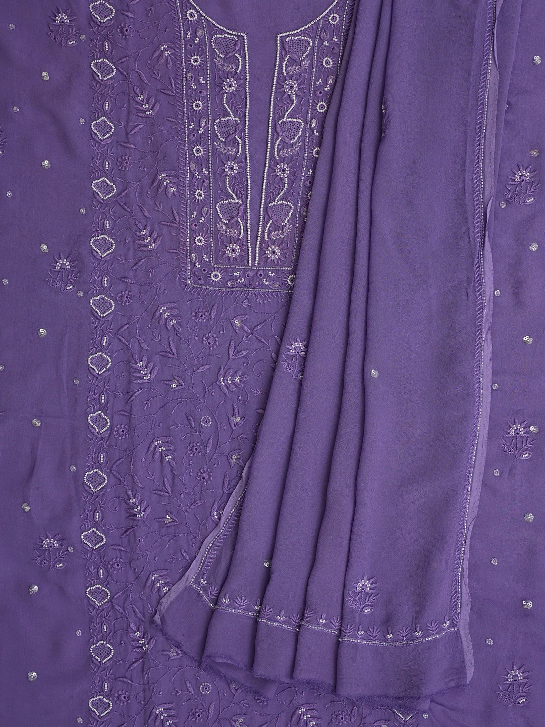 Ada Hand Embroidered Mauve Viscose Georgette Lucknowi Chikankari Unstitched Kurta Dupatta Set With Cutdana Work 01A856615