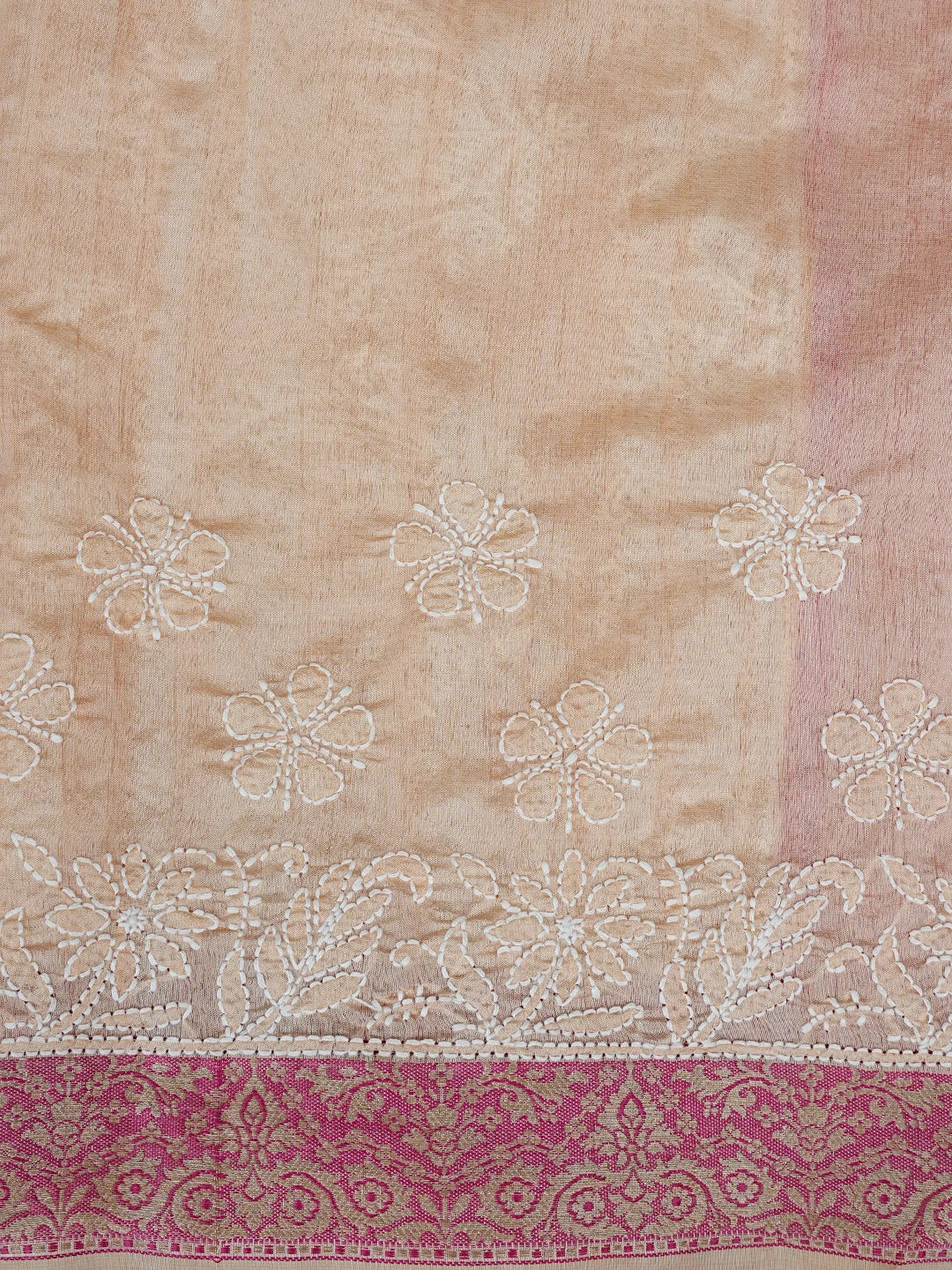 Ada Hand Embroidered Peach Chanderi Lucknowi Chikankari Saree With Blouse 01A863178