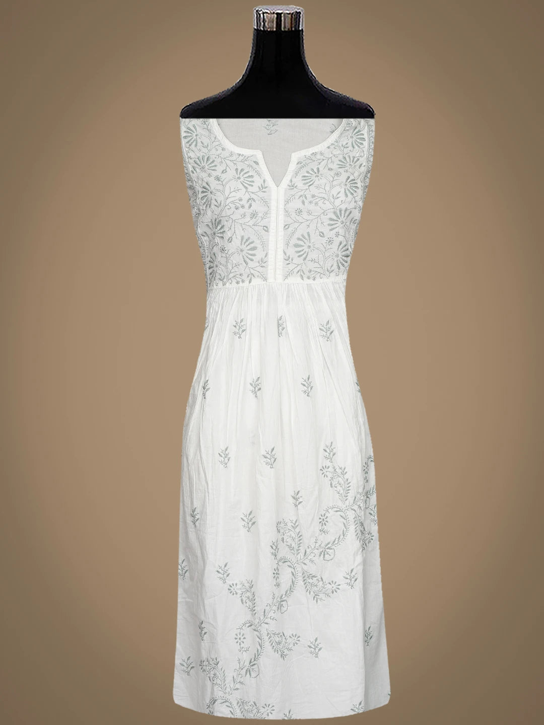 Ada Hand Embroidered White Cotton Lucknowi Chikankari Semi-Stitched Kurta Dupatta Set 01A430902