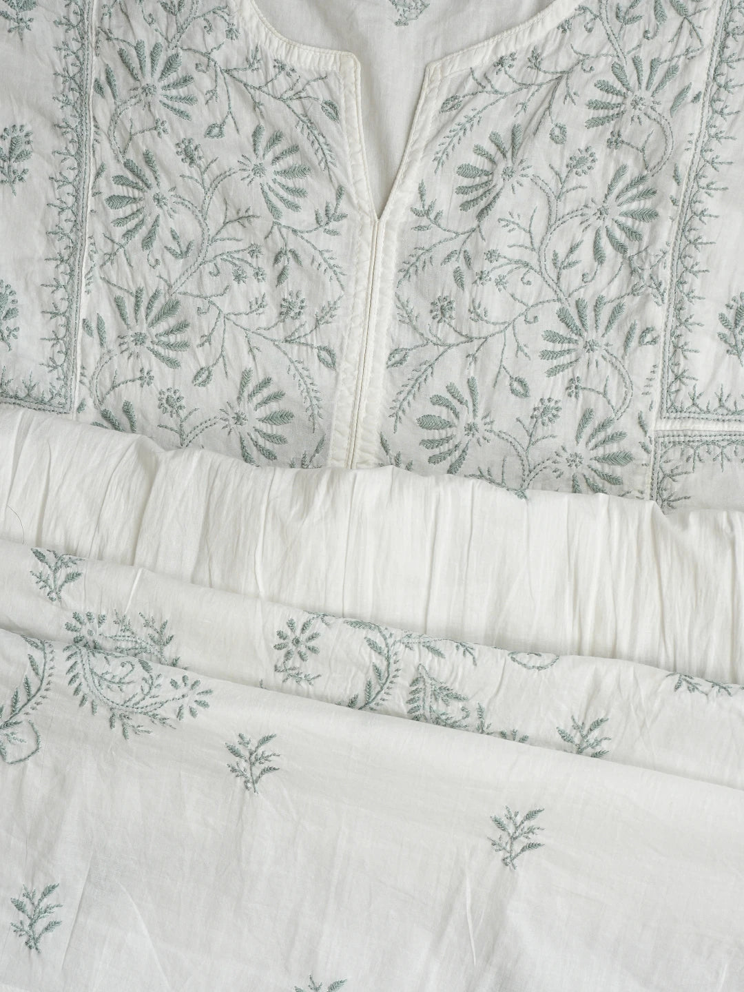 Ada Hand Embroidered White Cotton Lucknowi Chikankari Semi-Stitched Kurta Dupatta Set 01A430902