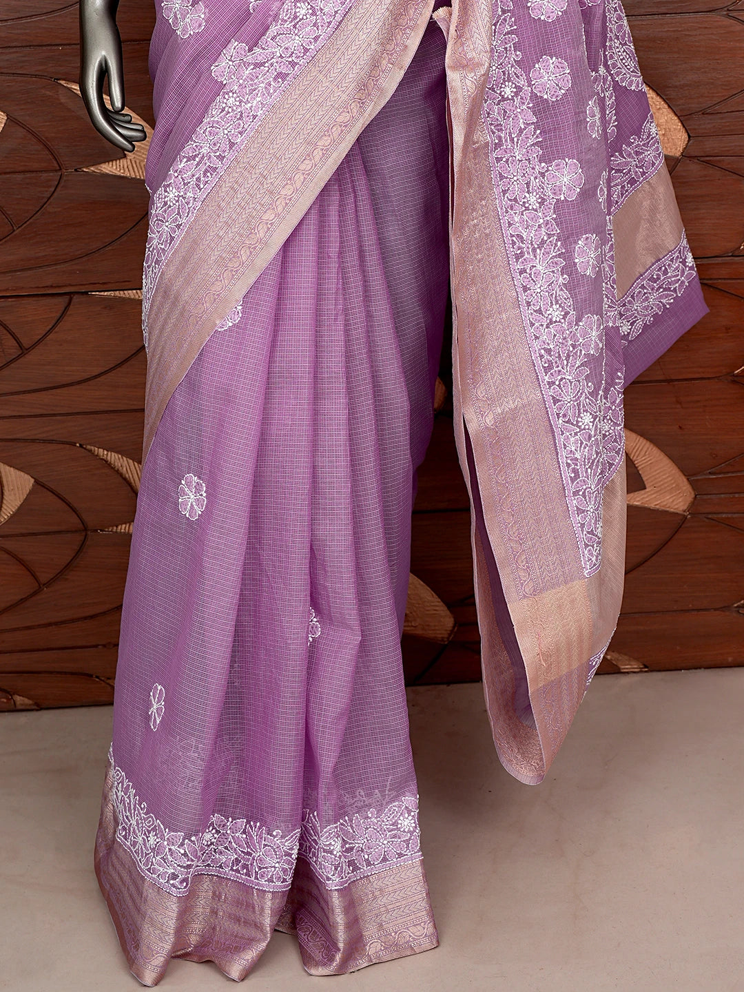 Ada Hand Embroidered Mauve Chanderi Lucknowi Chikankari Saree With Blouse 01A863328