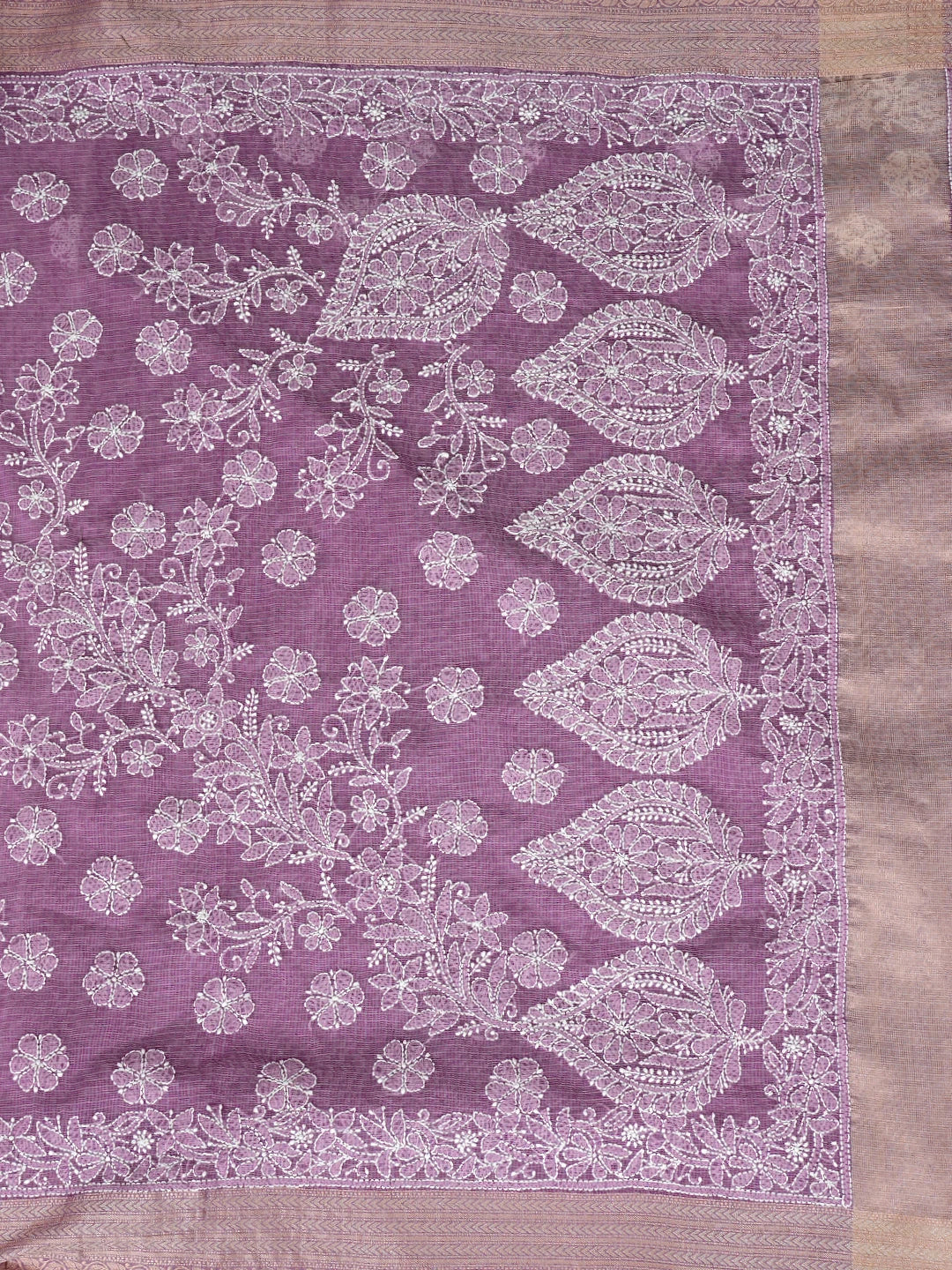 Ada Hand Embroidered Mauve Chanderi Lucknowi Chikankari Saree With Blouse 01A863328