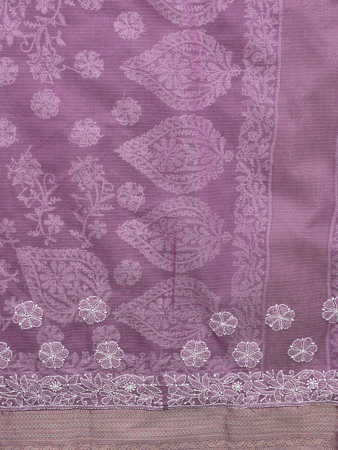 Ada Hand Embroidered Mauve Chanderi Lucknowi Chikankari Saree With Blouse 01A863328