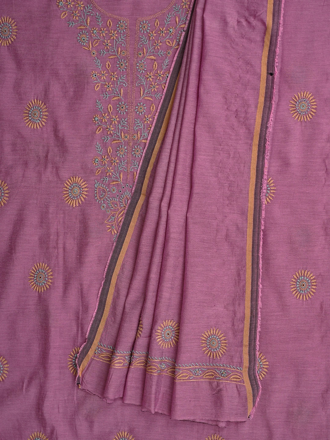 Ada Hand Embroidered Onion Pink Chanderi Lucknowi Chikankari Untitched Kurta Dupatta Set 01A841569