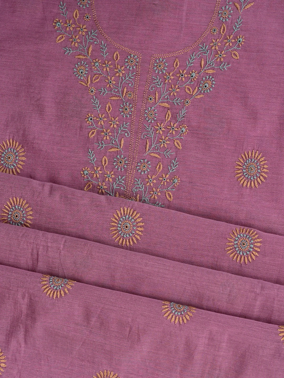 Ada Hand Embroidered Onion Pink Chanderi Lucknowi Chikankari Untitched Kurta Dupatta Set 01A841569
