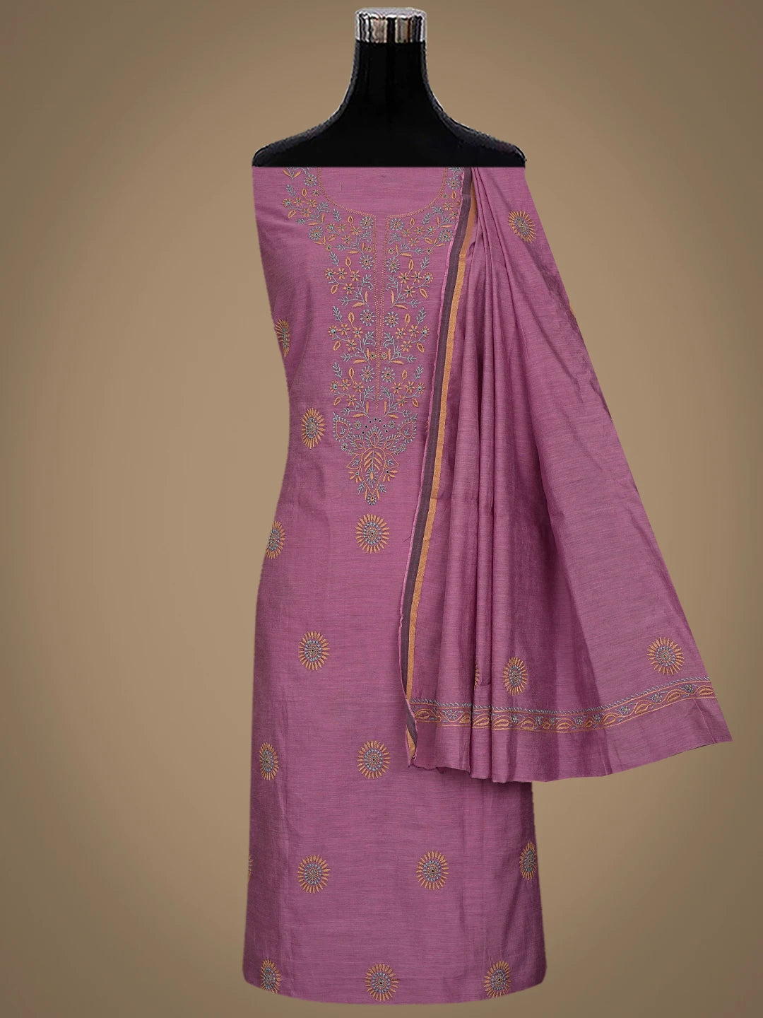 Ada Hand Embroidered Onion Pink Chanderi Lucknowi Chikankari Untitched Kurta Dupatta Set 01A841569