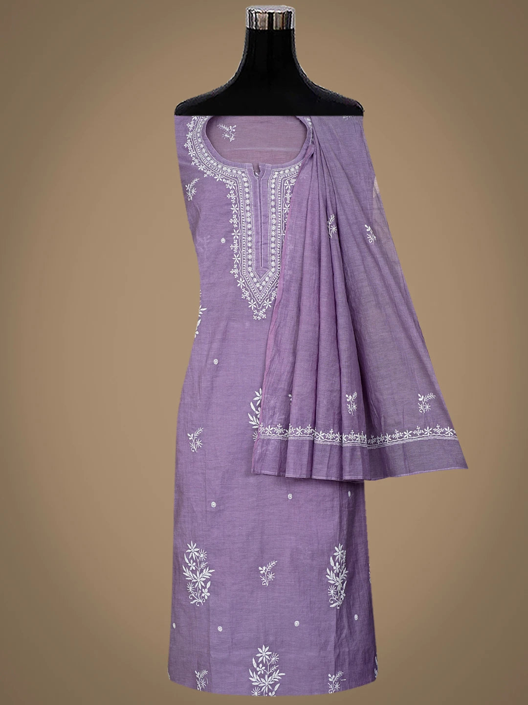 Ada Hand Embroidered Lavender Chanderi Lucknowi Chikankari Semi-Stitched Kurta Dupatta Set 01A864378