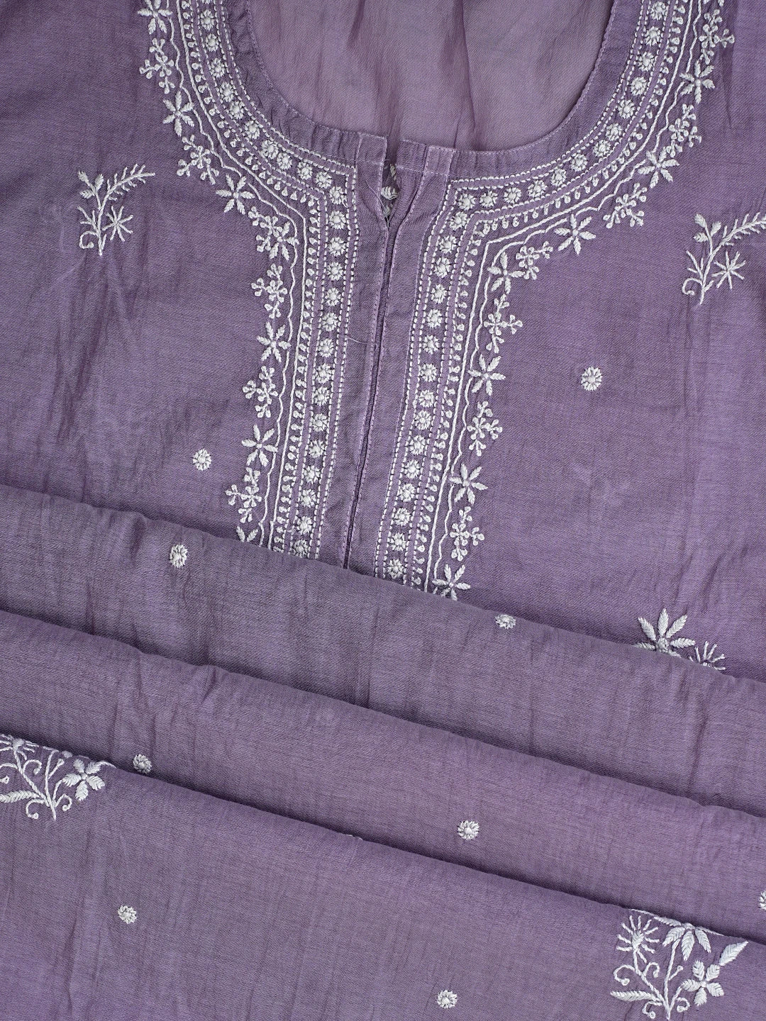 Ada Hand Embroidered Lavender Chanderi Lucknowi Chikankari Semi-Stitched Kurta Dupatta Set 01A864378