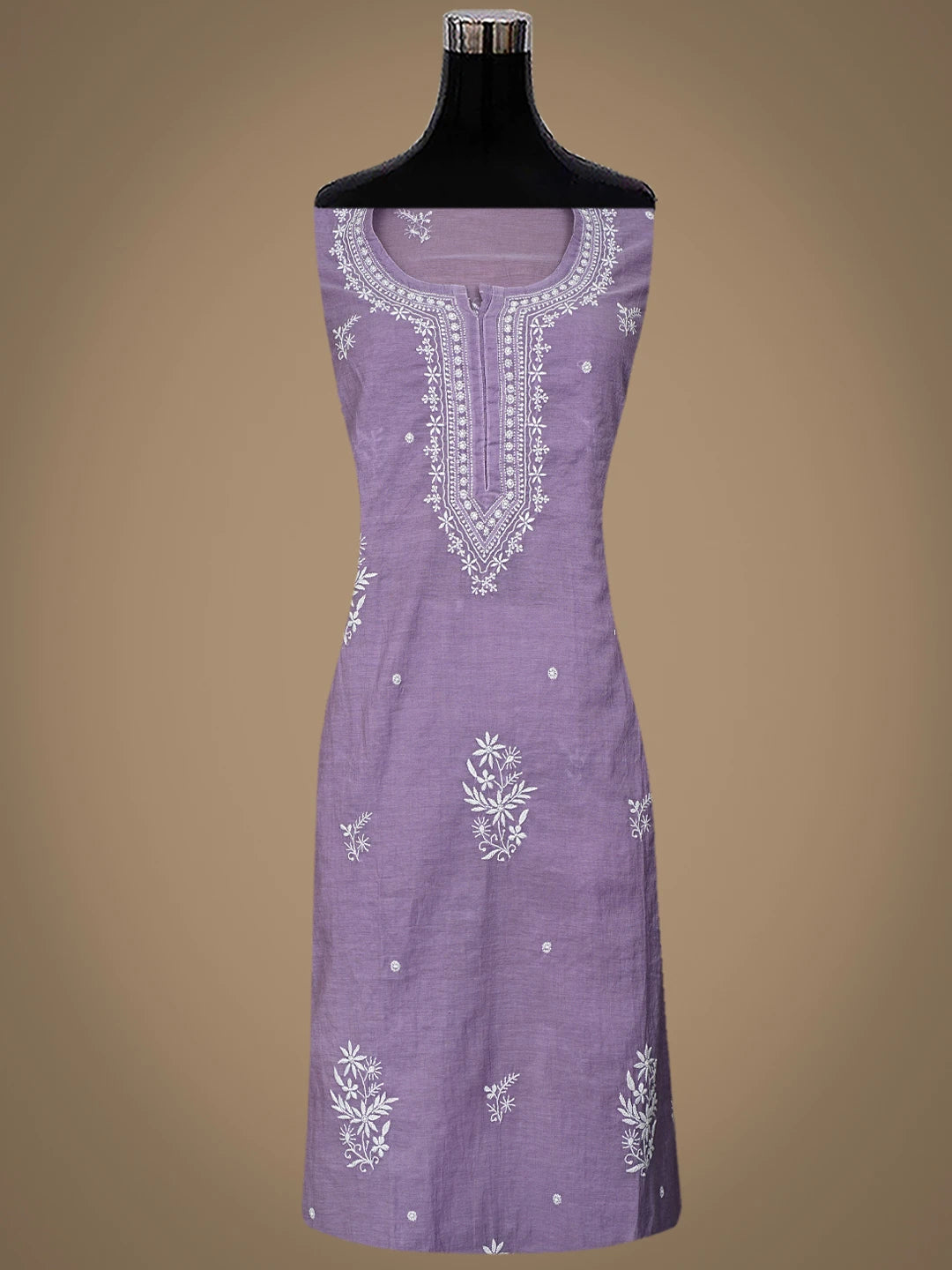 Ada Hand Embroidered Lavender Chanderi Lucknowi Chikankari Semi-Stitched Kurta Dupatta Set 01A864378