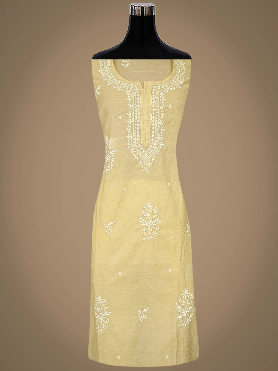 Ada Hand Embroidered Beige Chanderi Lucknowi Chikankari Semi-Stitched Kurta Dupatta Set 01A864373