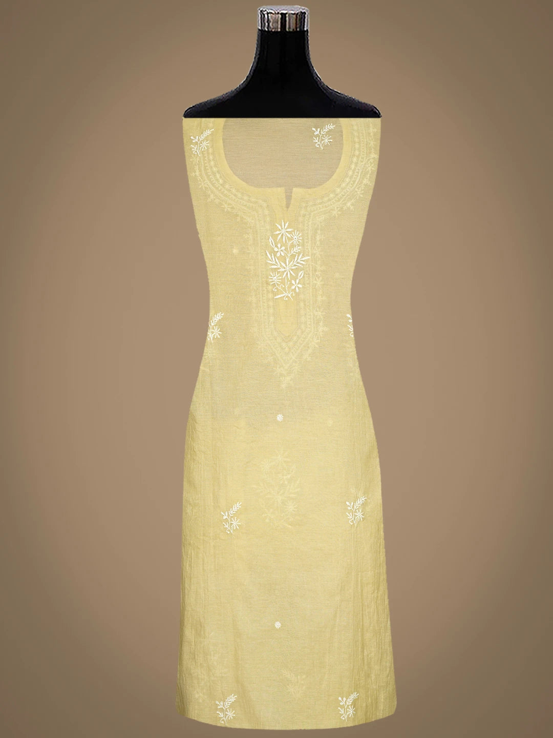 Ada Hand Embroidered Beige Chanderi Lucknowi Chikankari Semi-Stitched Kurta Dupatta Set 01A864373