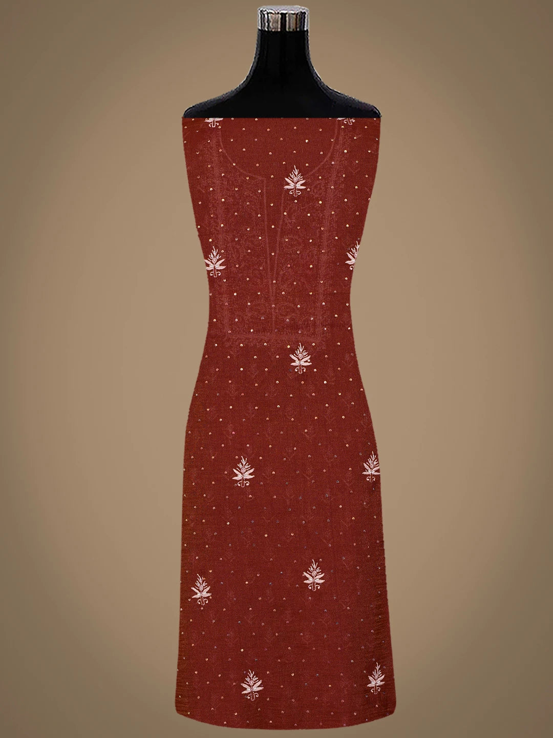 Ada Hand Embroidered Rust Tissue Lucknowi Chikankari Unstitched Kurta Dupatta Set With Cutdana Work 01A662258
