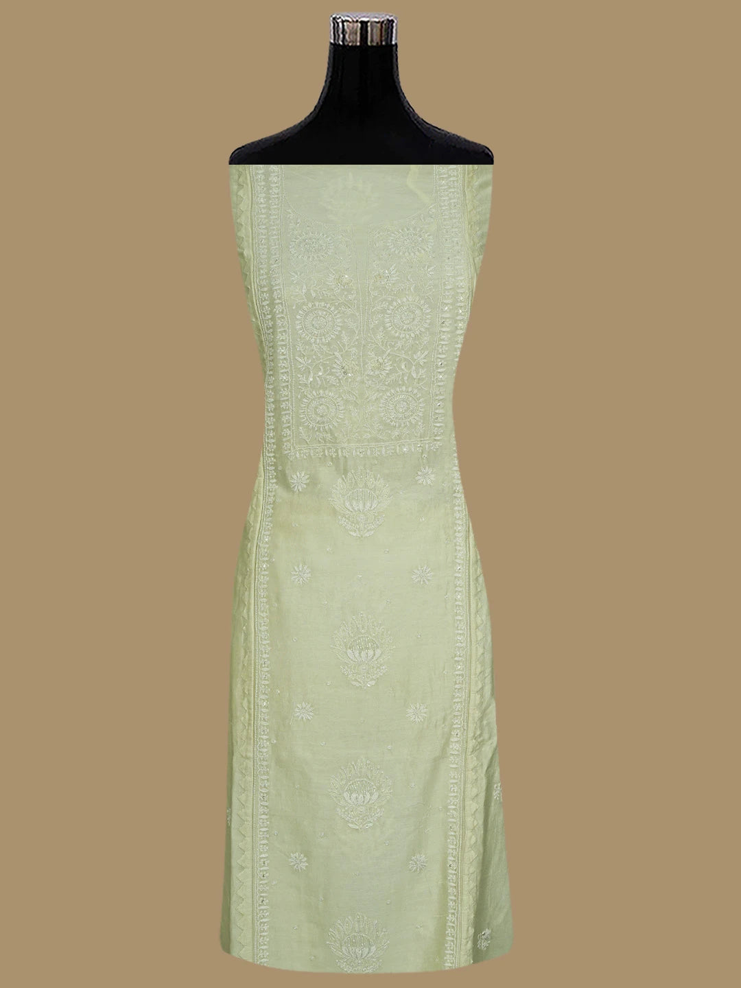 Ada Hand Embroidered Cream Chanderi Lucknowi Chikankari Semi-Stitched Kurta Dupatta Set With Cutdana Work 01A556063
